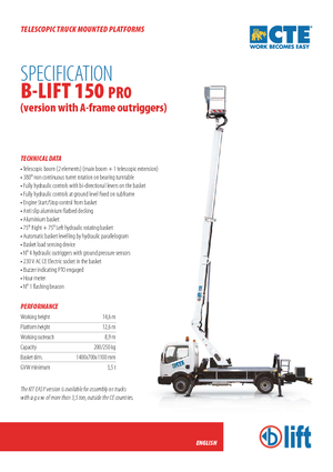 Tehergépkocsira szerelt teleszkópos munkaállványok CTE B-Lift 150 Pro