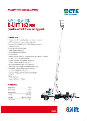 Tehergépkocsira szerelt teleszkópos munkaállványok CTE B-Lift 162 Pro-H