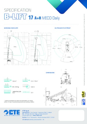Tehergépkocsira szerelt teleszkópos munkaállványok CTE B-LIFT 17 A+H