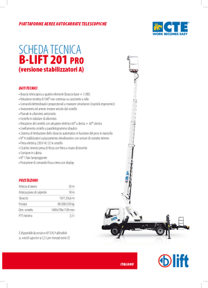 Tehergépkocsira szerelt teleszkópos munkaállványok CTE B-Lift 201 Pro-A