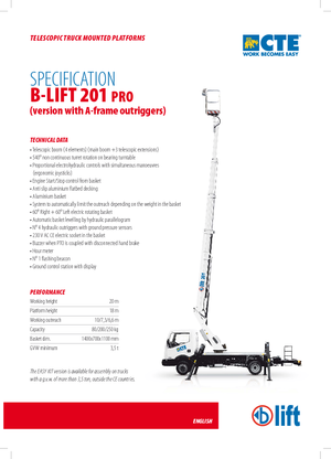 Tehergépkocsira szerelt teleszkópos munkaállványok CTE B-Lift 201 Pro-A