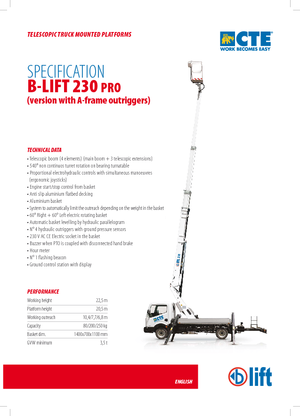 Tehergépkocsira szerelt teleszkópos munkaállványok CTE B-Lift 230 Pro-A