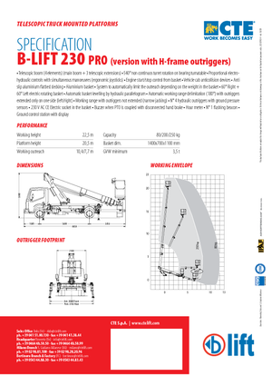 Tehergépkocsira szerelt teleszkópos munkaállványok CTE B-Lift 230 Pro-H