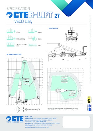 Tehergépkocsira szerelt teleszkópos munkaállványok CTE B-Lift 27
