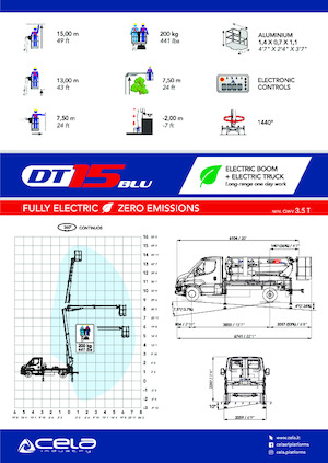 Tehergépkocsira szerelt teleszkópos munkaállványok CELA DT15 blu