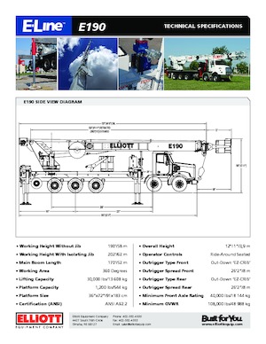 Tehergépkocsira szerelt teleszkópos munkaállványok Elliott Equipment E190 E-Line