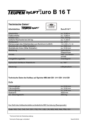 Tehergépkocsira szerelt teleszkópos munkaállványok TEUPEN Euro B 16 T