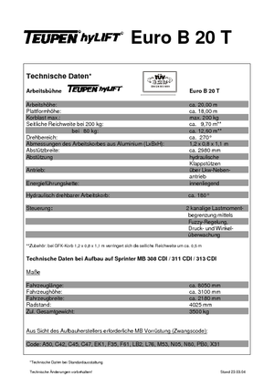 Tehergépkocsira szerelt teleszkópos munkaállványok TEUPEN Euro B 20 T