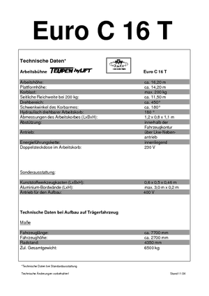 Tehergépkocsira szerelt teleszkópos munkaállványok TEUPEN Euro C 16 T