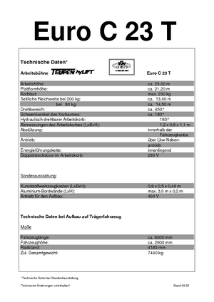 Tehergépkocsira szerelt teleszkópos munkaállványok TEUPEN Euro C 23 T