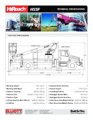 Tehergépkocsira szerelt teleszkópos munkaállványok Elliott Equipment H55F HiReach