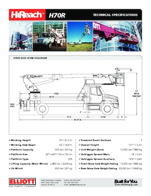 Tehergépkocsira szerelt teleszkópos munkaállványok Elliott Equipment H70R HiReach