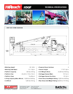 Tehergépkocsira szerelt teleszkópos munkaállványok Elliott Equipment H90F HiReach