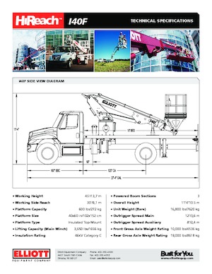 Tehergépkocsira szerelt teleszkópos munkaállványok Elliott Equipment I40F HIREACH