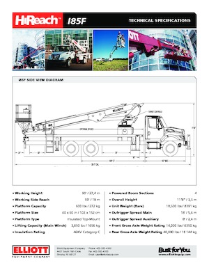 Tehergépkocsira szerelt teleszkópos munkaállványok Elliott Equipment I85F HiReach