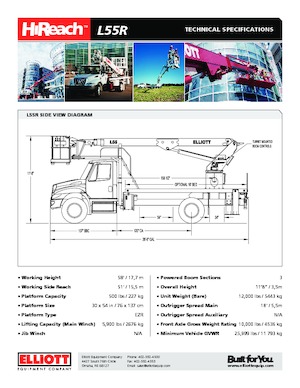 Tehergépkocsira szerelt teleszkópos munkaállványok Elliott Equipment L55R HiReach 