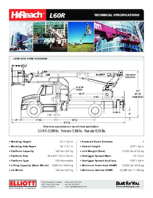 Tehergépkocsira szerelt teleszkópos munkaállványok Elliott Equipment L60R HiReach 
