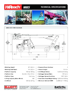 Tehergépkocsira szerelt teleszkópos munkaállványok Elliott Equipment M85 HiReach 