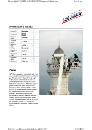 Tehergépkocsira szerelt teleszkópos munkaállványok Bronto Skylift S 104 HLA