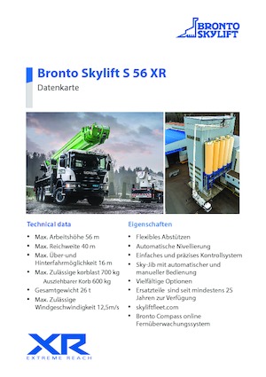 Tehergépkocsira szerelt teleszkópos munkaállványok Bronto Skylift S 56 XR