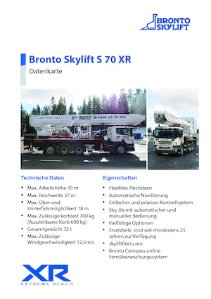 Tehergépkocsira szerelt teleszkópos munkaállványok Bronto Skylift S 70 XR