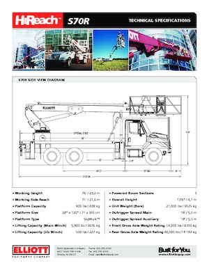 Tehergépkocsira szerelt teleszkópos munkaállványok Elliott Equipment S70R SkyWalk