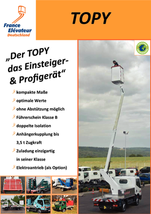 Tehergépkocsira szerelt teleszkópos munkaállványok France Elévateur Topy 12.1