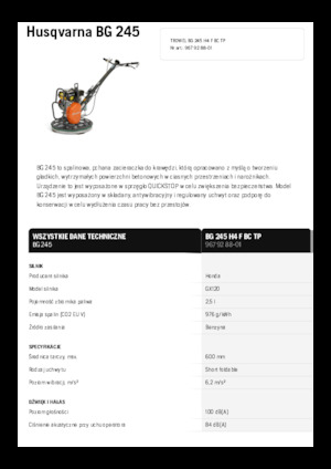 Gyalogkiséretű simítók Husqvarna BG 245