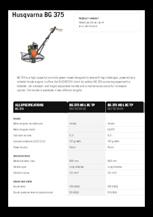 Gyalogkiséretű simítók Husqvarna BG 375