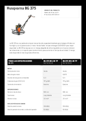 Gyalogkiséretű simítók Husqvarna BG 375