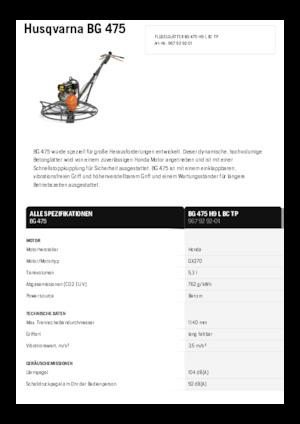 Gyalogkiséretű simítók Husqvarna BG 475