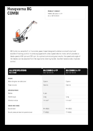 Gyalogkiséretű simítók Husqvarna BG COMBI