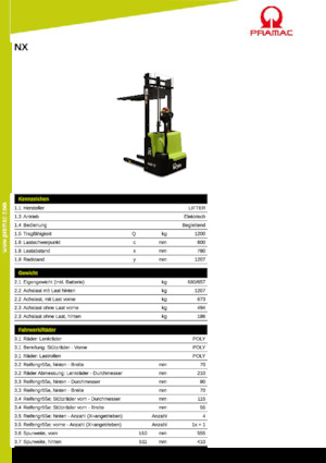 Gyalogkiséretű raklapemelák PRAMAC Lifter NX 12/20