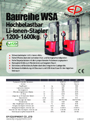 Gyalogkiséretű raklapemelák EP WSA121