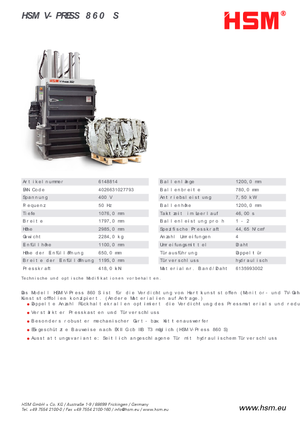 Hulladékprések HSM V-Press 860 S