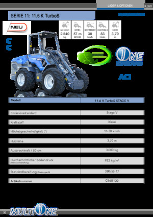 Gumikerekes homlokrakodók Multione 11.6 K TurboS
