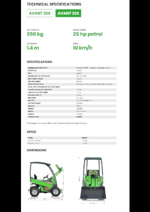 Gumikerekes homlokrakodók Avant Tecno Avant 225