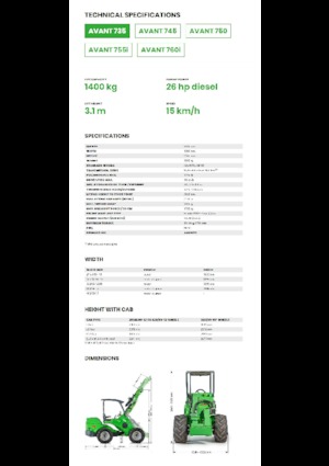 Gumikerekes homlokrakodók Avant Tecno Avant 735