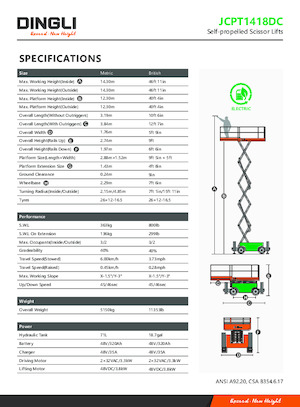 Gumikerekes ollós személyemelők Dingli JCPT1418DC