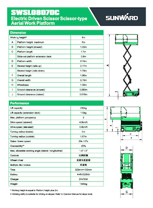 Gumikerekes ollós személyemelők Sunward SWSL 0807 DC