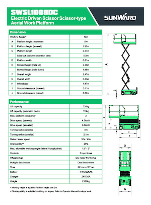Gumikerekes ollós személyemelők Sunward SWSL 1008 DC