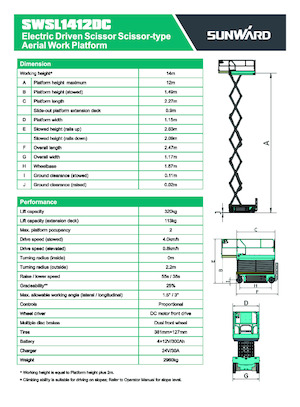 Gumikerekes ollós személyemelők Sunward SWSL 1412 DC