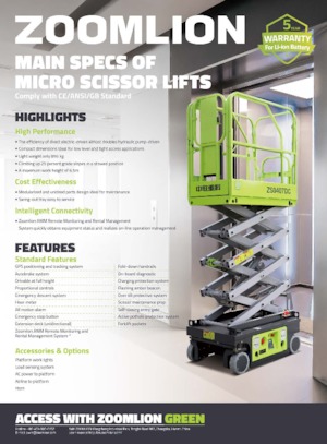 Gumikerekes ollós személyemelők Zoomlion ZS0407DC-Li